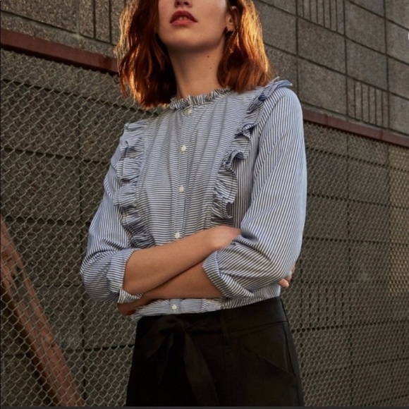 3/$30 Avec Les Filles Striped Ruffle Button Shirt - Picture 7 of 8